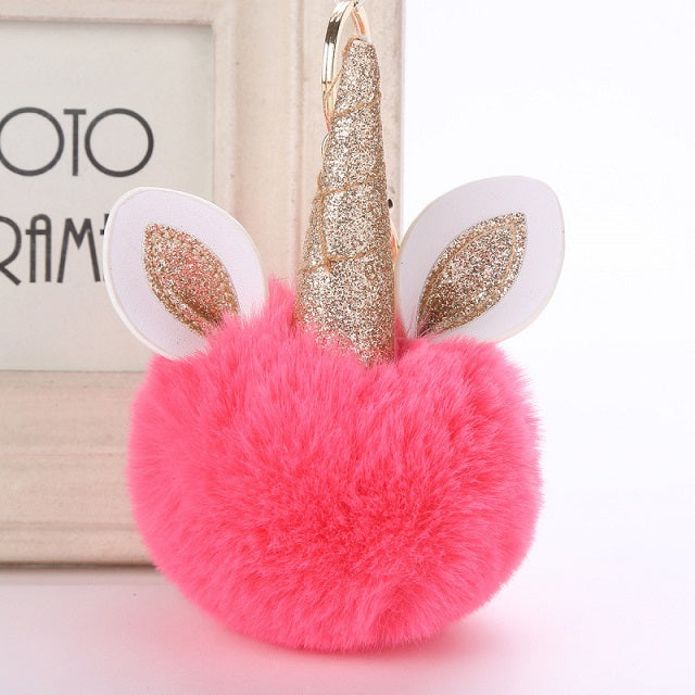 Cute Unicorn Pom Pom Fuzzy Keychains Wholesale MOQ 12